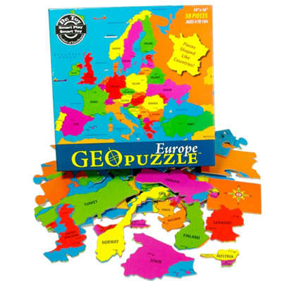 Europe Geopuzzle has 50 pieces and is 19" x 16" 